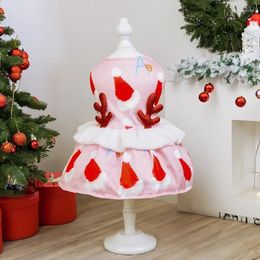 Vêtements pour chiens Vêtements pour animaux de compagnie Noël Robe de dessin animé Antler Petits vêtements Chaud Doux Automne Hiver Mode Rose Yorkshire Fille Cos Mascotas