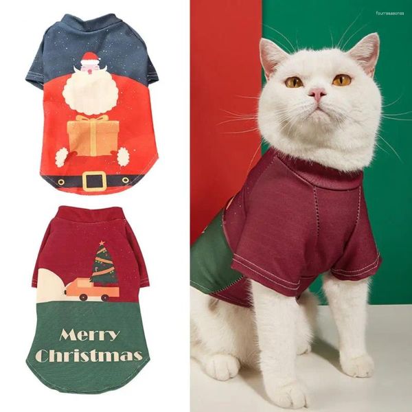 Vêtements pour chiens Vêtements pour animaux de compagnie Noël Printemps Automne Pull Lavable en machine Patchwork Couleur Chat Noël Imprimer Fournitures de chemise à 2 pattes