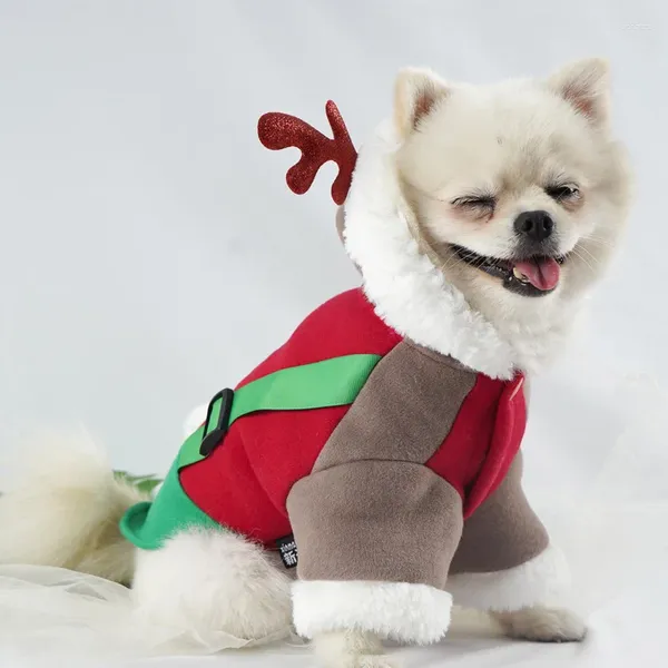 Ropa para perros Ropa para mascotas Lindo ciervo se transforma en otoño e invierno Schnauzer Perros pequeños Disfraces divertidos de Navidad Chaqueta de disfraces