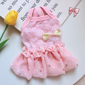 Vêtements pour chiens Vêtements pour animaux de compagnie Mignon Princesse Fleur Jupe Robe Bowknot Pour Petit Costume Yorks Été Fille Collier Perro