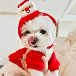 Vêtements pour chiens Vêtements pour animaux de compagnie Cordon Forme mignonne Doux drôle confortable Dress Up Polyester Santa Claus Sweat à capuche pour l'hiver