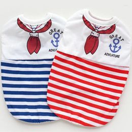 Vêtements pour chiens Vêtements pour animaux de compagnie pour petits chiens Summer Cartoon Vest Vêtements Sailor Tie Imprimer Navy Stripes Cat T-shirt respirant XS-XL