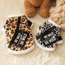 Hondenkleding huisdier kleding luipaard print pocket hoodie dikkere warme kleine honden kleding mode herfst winter zwart en witte jongen meisje mascotas