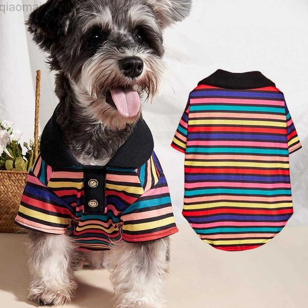 Ropa para perros Ropa para mascotas Chaleco para mascotas Color hermoso Delgado Cómodo Ajustado Sin bolitas Vestir Poliéster Camisa polo a rayas para perros para gatos AA230327