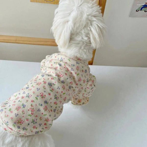 Vêtements pour chiens Vêtements pour animaux de compagnie Col rond Élégant Pull à motif floral avec manches bouffantes Chemise douce et confortable Facile à porter pour les animaux de compagnie