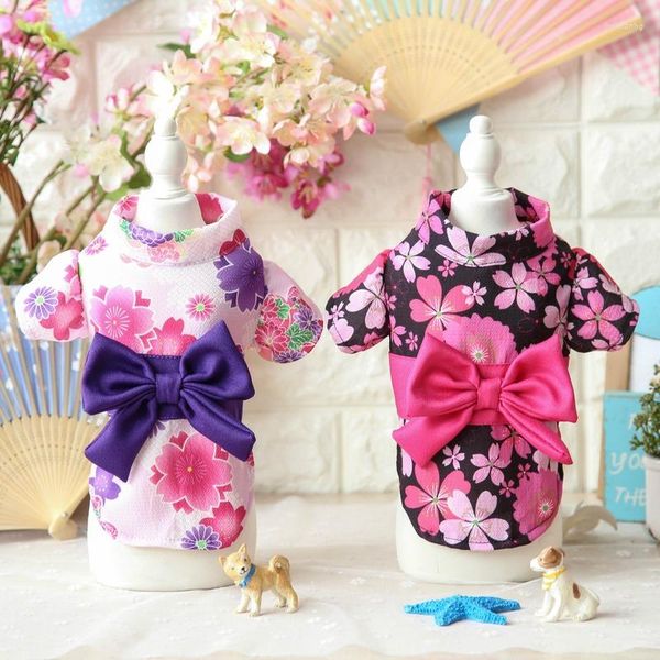 Vêtements pour chiens Vêtements pour animaux de compagnie Chemise Sakura Chiens Vêtements Dessin animé japonais Imprimé Doux Maru-chrysanthème Kimono Printemps Été Grils Boy Ropa