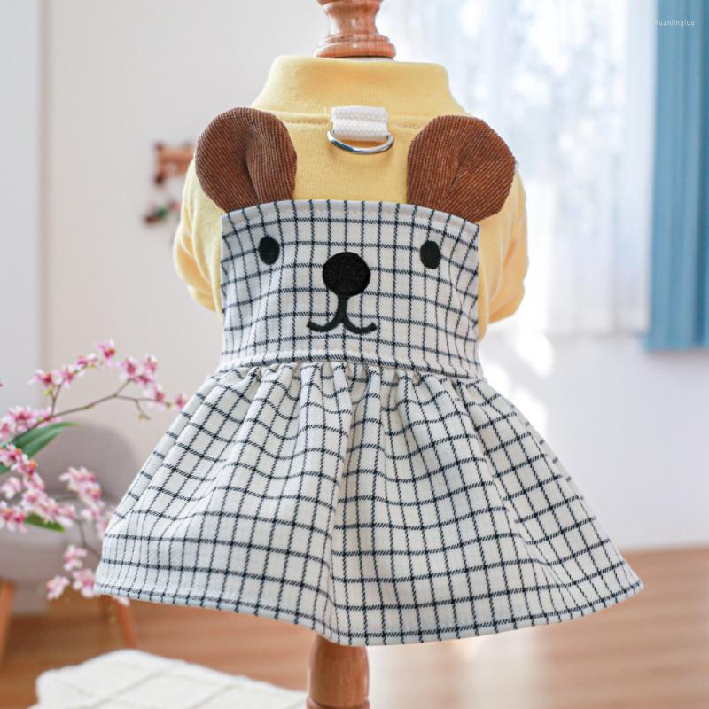 Ropa para perros Ropa para mascotas Primavera Verano Mono Gato Moda Falda a cuadros Pequeño vestido de dibujos animados Cachorro Lindo Abrigo Kawaii Chihuahua Yorkshire