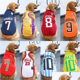 Vêtements pour chiens Vêtements pour animaux de compagnie Printemps / Été Grand Moyen et Petit Cheveux dorés Samo Cat Mesh Débardeur Basketball Drop Livraison Home Garden DHO2U