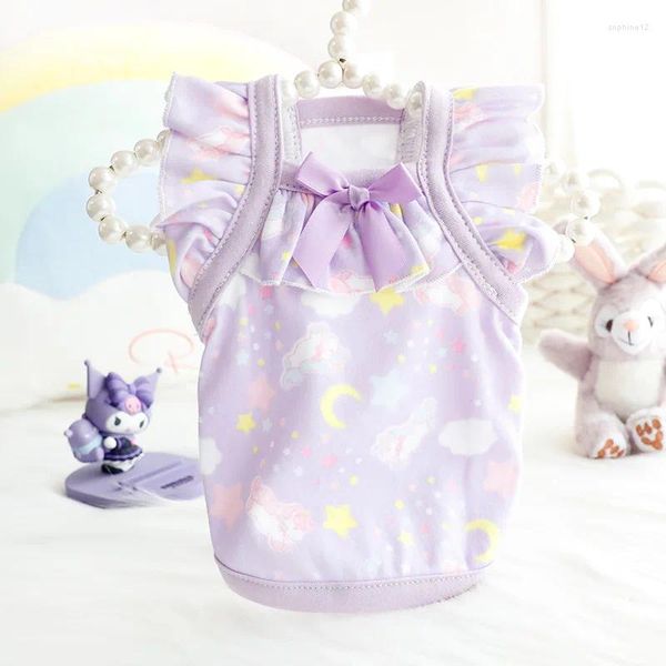 Vêtements pour chiens Vêtements pour animaux de compagnie Étoiles Lune Robe à manches volantes pour vêtements Chat Petit rêve Violet Été Mince Fille Mignonne Chihuahua