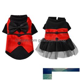 Hondenkleding huisdierkledingpak formeel bowtie shirt winter mode feestje kostuum boy jas kleine honden meisje jurk drop levering h dh397