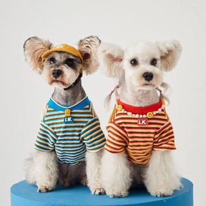 Ropa para perros ropa de mascota vestida de verano camiseta rayada manga corta teddy schnauzer bichon pequeños suministros de gato de tamaño mediano