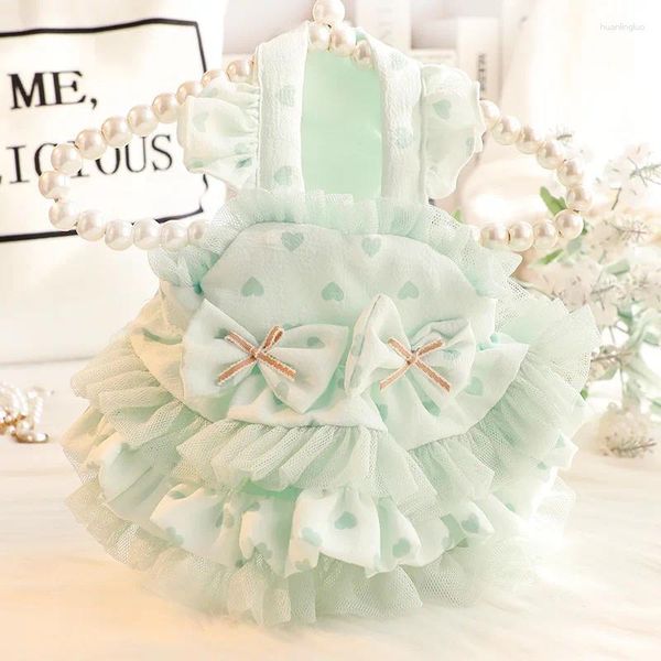 Vêtements pour chiens Vêtements pour animaux de compagnie Jarretelles Robe Lolita pour chiens Vêtements Chat Petit coeur Bowknot Imprimer Mode Fille Chihuahua Produits 2024