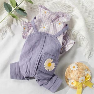 Vêtements pour chiens vêtements d'animaux de compagnie pantalons suspense minces mignonnes solides softs printemps automne-automne décontractés de chemises florales violettes pour animaux