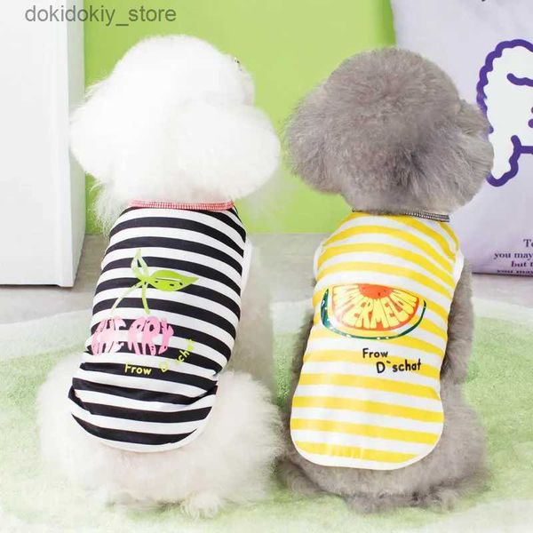 Appareils pour chiens Pet Clothin Nouvelle arrivée Summer Jaune Black Striped Fruit Top Do and Cats Migne Clothin L2388 L49