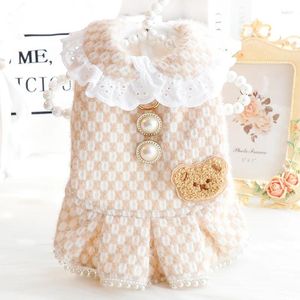 Vêtements pour chiens Vêtements pour animaux de compagnie Automne Hiver Robe Chat Princesse Lumière Café Perle Revers Petits et moyens chiens de taille