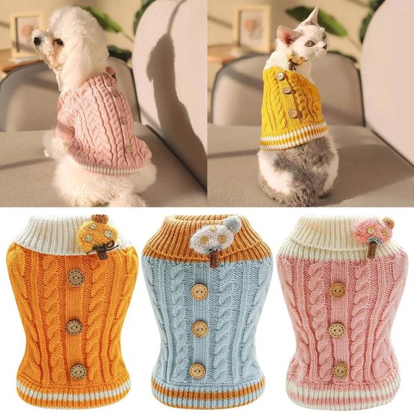 Ropa para perros Ropa para mascotas Ropa para gatos Suéter con botones dulces Caída y para perros pequeños Vestido para niñas Niños medianos