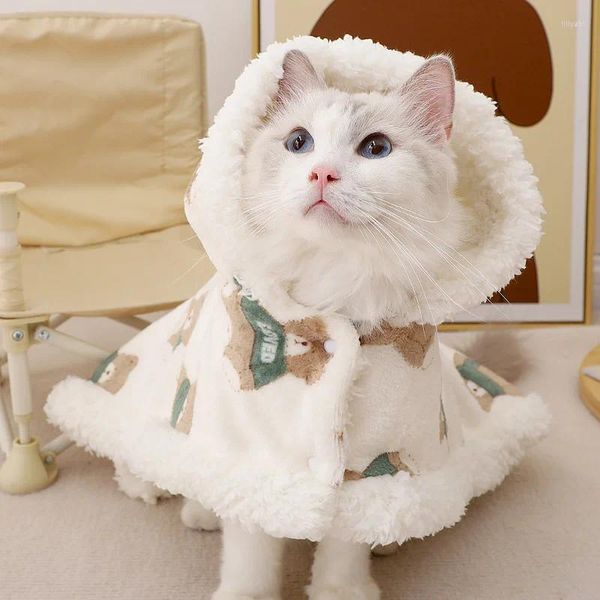 Ropa para perros ropa de mascotas gatos perros otoño de invierno dibujos animados de peluche oso de peluche estampado gato Cape para dormir pequeños accesorios