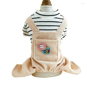 Hondenkleding huisdier kleding jumpsuit cat rompers corduroy gestreepte ontwerp puppy hoodie jas