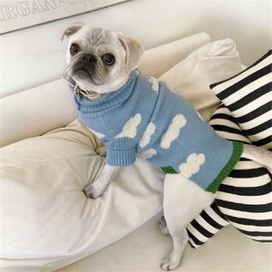 Vêtements pour chiens Vêtements pour animaux de compagnie Chiot Chat Pull Printemps Automne Wnter Tricoté Bleu Ciel Nuages ​​blancs Imprimé Prairie