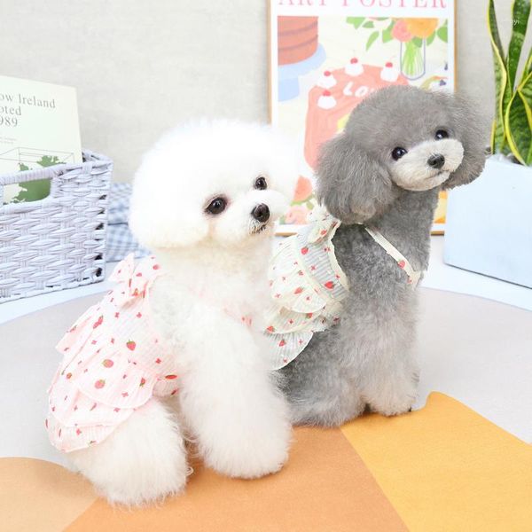 Vêtements pour chiens Vêtements pour animaux de compagnie Printemps et été Vêtements pour chiots Petit Teddy Fraise Niveau Jupe Chat Robe en tissu universelle