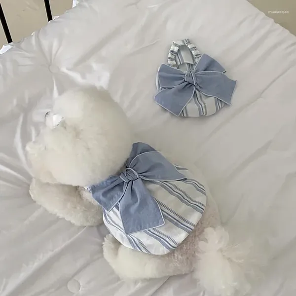 Vêtements pour chiens vêtements pour animaux de compagnie jupe de citrouille rayée pour vêtements chat petit bleu blanc bowknot robe mignon mince d'été accessoires de Yorkshire