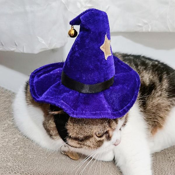 Ropa para perros Sombrero de disfraz para mascotas Novedad Sombrero de bruja ajustable Halloween Terciopelo púrpura Suministros Gorra para gato