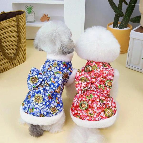 Vêtements de chien animal de compagnie de coton coat de manteau vêtements chauds à deux pattes avec une tenue de col pelues à imprimé floral pour chiens chats automne hiver