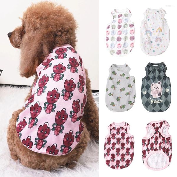 Ropa de perros Vestida de algodón de algodón de verano Cool Breatable Linda Camiseta de cachorra impresa para perros pequeños y medianos ROPA PERRO