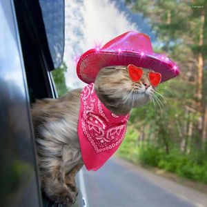 Costume de cowboy pour animaux de compagnie pour animaux de compagnie Set Western tenue Style avec LED Light Hat Hat Heart Lens Lens For Cat