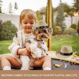 Vêtements pour chiens Chapeau de cowboy pour animaux de compagnie Ensemble d'écharpe à boucle réglable Bandana Costume occidental élégant respirant pour chiens