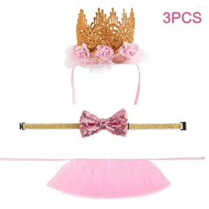 Vêtements pour chiens Décoration pour animaux de compagnie Couronne Chapeau Cadeau Chat Mignon Mode Chiot Tutu Jupe Anniversaire Ensemble Avec Noeud Papillon Fournitures De Fête Costume Coiffe