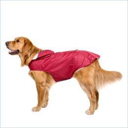 Vêtements pour chiens Pet Dog Raincoat Hound Vêtements imperméables Big Dogs Grid Solid Color Hood Vêtements Accessoires Animaux Pluie Sports de plein air Dro Dhvla