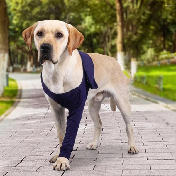 Ropa para perros Perros para mascotas Denim Anti-licking Protector Manga Soporte transpirable Brace con pegatinas mágicas para la recuperación de lesiones en la pierna delantera