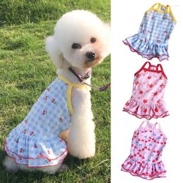 Vêtements pour chiens robe animale de compagnie motif de cerisier plaid imprimement de surface de surface de surface d'été Vêtements à deux pattes pour peau