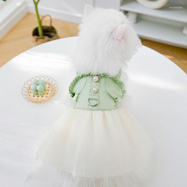 Vêtements de chien Vêtements pour animaux de compagnie Vêtements d'été Printemps Princesse Perle Dentelle Chiot Bretelles Jupes Robes Vertes Chats Articles Femelle Pour XS-XL