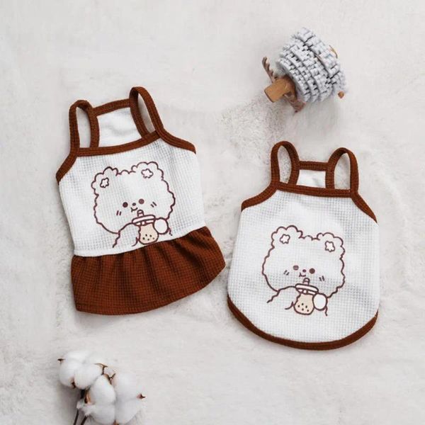 Vêtements pour chiens, robe pour animaux de compagnie, ourlet durable, motif de dessin animé, gilet en coton pour chiot, vêtements sans manches pour le printemps