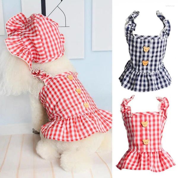 Ropa para perros Vestido para mascotas Impresión a cuadros Delgada ajustada Buena ductilidad Vestido transpirable con sombrero Verano Ropa de dos patas para primavera