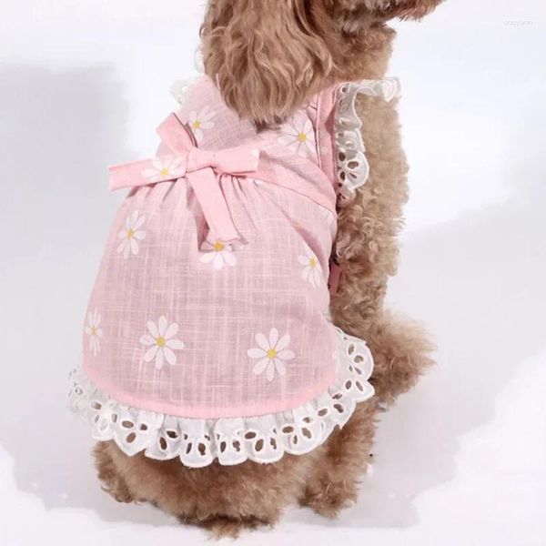 Vêtements pour chiens robe animale printemps d'été lin coton en dentelle dalton de fleur de fleur de poupée