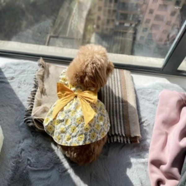 Ropa para perros Vestido para mascotas Dulce Algodón Arco Impreso Chaleco Ropa pequeña Suministros para gatos medianos