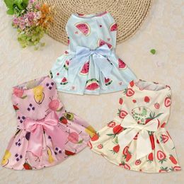 Robe de compagnie de vêtements de chien avec bowknot ruban d'impression de fruits d'été pour petit chiens moyens chats tenue chiot chaton mignon