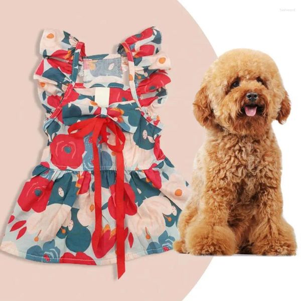 Ropa para perros Vestido para mascotas con flores de moda Princesa floral encantadora para perros pequeños Gatos Falda Pajarita