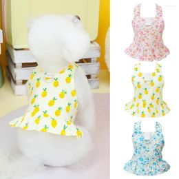 Robe pour chien vêtements pour animaux de compagnie avec anneau de Traction large bandoulière fleur imprimé ourlet à volants princesse printemps été mince chiot