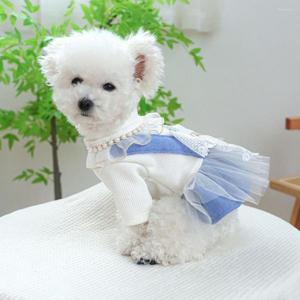 Ropa para perros Vestido para mascotas con anillo de tracción Vestidos de princesa encantadores Fácil de usar Decoración de perlas simuladas para perros Gatos Lindo peludo