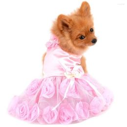 Vêtements de chien Robes d'animaux de compagnie pour petits chiens filles luxe chiot robe de mariée rose fleur dentelle tutu jupe soyeuse arc fête d'anniversaire vêtements de chat