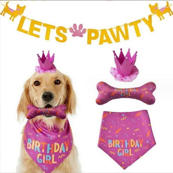 Prenda de perro graffiti saliva toalla de cumpleaños sombrero de cumpleaños bandera de juguete de juguete accesorios decoración de color azul rosa