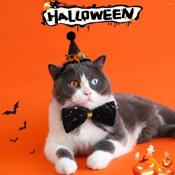 Appareils pour chiens Pet Halloween Pumpkin Velvet Bow Tie Col Collier de secoue Chat Cat et chiot Pographie Ensemble de costumes