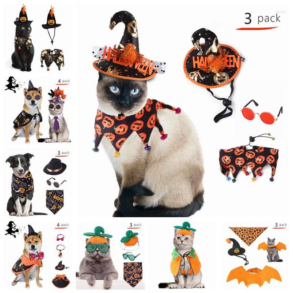 Vêtements pour animaux de compagnie Halloween Set Cat Funny Chapeau Écharpe Citrouille Coiffe Costumes Petit Moyen Vêtements Cosplay Rôle Festival Partie