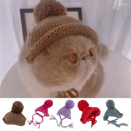 Abbigliamento per cani Cappello per animali domestici per cani con palla morbida Cosplay invernale Accogliente lavorato a maglia carino copricapo con palla di pelo Costume da esterno per gatti