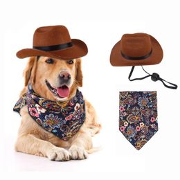 Hondenkleding Pet Hoed Set Retro Triangle Scarf Pets Sieraden Cat Dogs Western Cowboy Hats