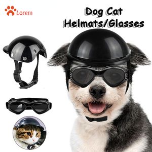 Vêtements pour chiens Casques pour animaux de compagnie Casque de moto de vélo de chat avec lunettes de soleil Chapeau de chien de sécurité pour les fournitures de protection de la tête de voyage S M tgud 230919